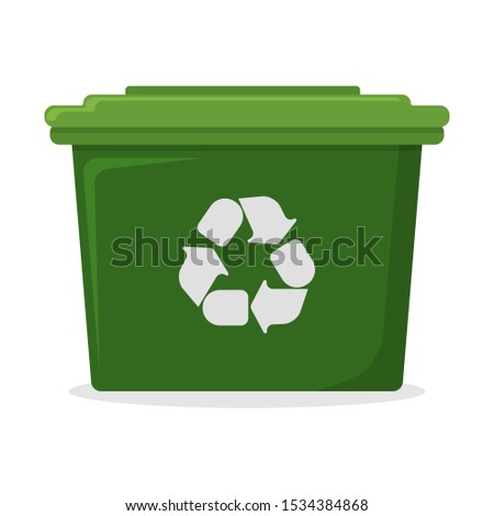 Trash Bin and Tank Icon. Garbage Bin on white Background. Trash Container Symbol, Icon and Badge. Cartoon Vector illustration.