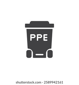 A trash bin with used PPE items vector icon. filled flat sign for mobile concept and web design. PPE Disposal glyph icon. Symbol, logo illustration. Vector graphics