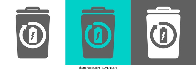 Trash bin vector element with battery outline icon. Eco style flat logo.