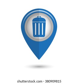 Trash bin - vector icon;  blue map pointer