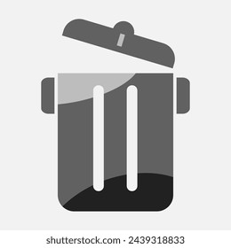 Trash bin vector icon in gray, vector with shadow and highlight, suitable for websites, children's books, company symbols and applications