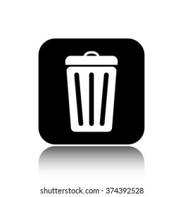 trash bin vector icon on black button with reflection