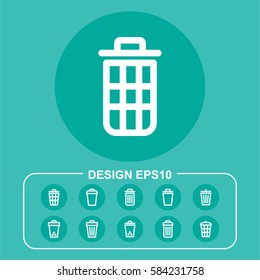 Trash bin vector icons. Flat delete symbol. Pictograph isolated in turquoise background. Designed for web and software interfaces. Clean objects.