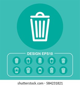 Trash bin vector icons. Flat delete symbol. Pictograph isolated in turquoise background. Designed for web and software interfaces. Clean objects.