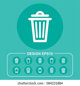 Trash bin vector icons. Flat delete symbol. Pictograph isolated in turquoise background. Designed for web and software interfaces. Clean objects.