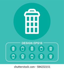 Trash bin vector icons. Flat delete symbol. Pictograph isolated in turquoise background. Designed for web and software interfaces. Clean objects.