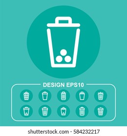Trash bin vector icons. Flat delete symbol. Pictograph isolated in turquoise background. Designed for web and software interfaces. Clean objects.