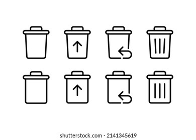 Trash bin vector icons set. Add Remove Delete symbol
