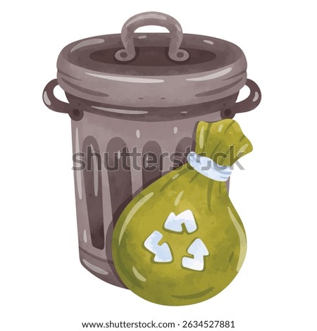 Trash bin vector illustration, trash can clip art, clip art trash can, trash clip art, garbage can clipart, garbage bag in hand drawn watercolor style, garbage bag illustration, garbage bin isolated o