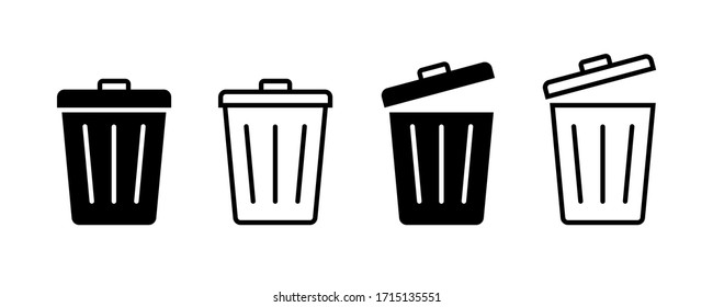 Trash bin. Vector isolated icons. Black vector trash dusbin sign icon isolated elements. EPS 10