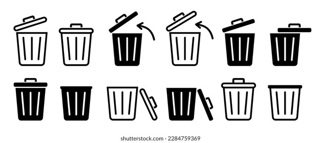 Trash bin. Vector isolated icons. Black vector trash dusbin sign icon isolated elements. Vector icons set.