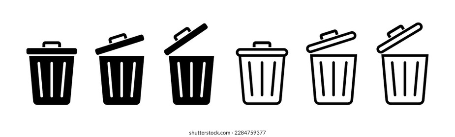 Trash bin. Vector isolated icons. Black vector trash dusbin sign icon isolated elements. Vector icons 10 eps.