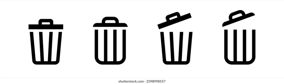 Trash bin. Vector isolated icons. Black vector trash dusbin sign icon isolated elements. Vector stock illustration.