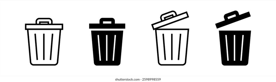 Trash bin. Vector isolated icons. Black vector trash dusbin sign icon isolated elements. Vector stock illustration.