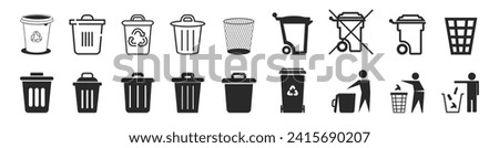 Trash bin. Vector isolated icons. Trash can icons and recycle icons set