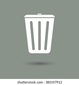 Trash bin vector in modern style with shadow, figure and gray background. Symbol of trash icon and recycle.