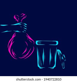 Trash bin vector silhouette line pop art potrait logo colorful design with dark background. Abstract vector illustration. Isolated black background for t-shirt, poster, clothing.