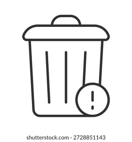 Icono de advertencia de papelera en el diseño de línea. papelera de basura, alerta, precaución, basura en el Vector de fondo blanco. Icono de trazo editable de residuos