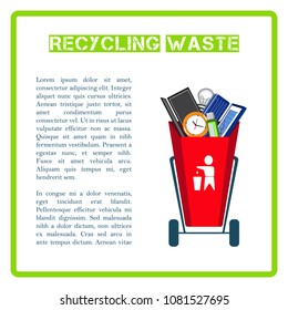 Trash bin. Waste separation. Poster and banner recycling garbage. Colorful icon. Isolated object.