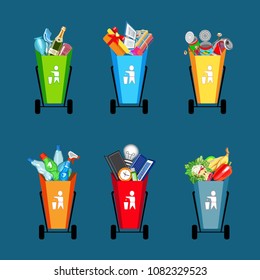 Trash bin. Waste separation. Poster and banner recycling garbage. Colorful icon. Isolated object.
