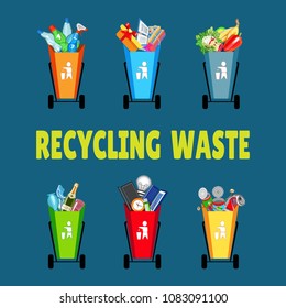 Trash bin. Waste separation. Poster and banner recycling garbage. Colorful icon. Isolated object.