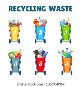 Trash bin. Waste separation. Poster and banner recycling garbage. Colorful icon. Isolated object.

