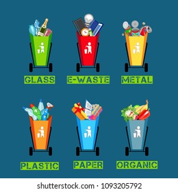 Trash bin. Waste separation. Poster and banner recycling garbage. Colorful icon. Isolated object.