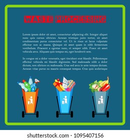Trash bin. Waste separation. Poster and banner recycling garbage. Colorful icon. Isolated object.