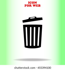 Trash bin web icon. Black illustration on white background