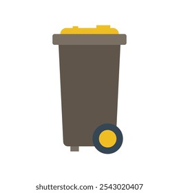 Trash bin with wheels and lid in flat design. Dump box for street cleaning. Vector illustration isolated.