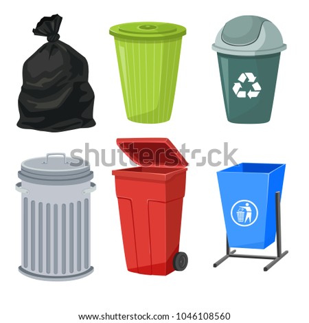 Trash bins collection islotaed on white background.