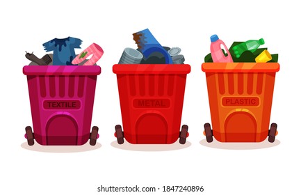 Trash Bins Full of Sorted Garbage Vector Set