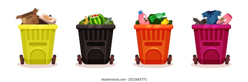 Trash Bins Full of Sorted Garbage Vector Set