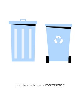 Trash Bins For General And Recyclable Waste In Flat Vector Illustration Symbolizing Waste Separation And Recycling Awareness, Isolated On White Background.