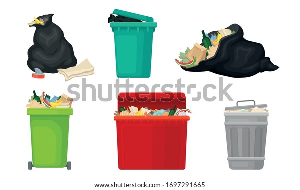 Trash Bins Sacks Full Refuse Garbage Stock Vector (Royalty Free ...