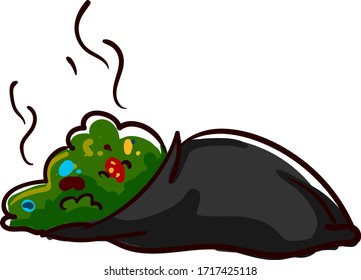 Trash en bolsa negra, ilustración, vector sobre fondo blanco