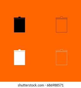 Trash bucket black and white set icon .