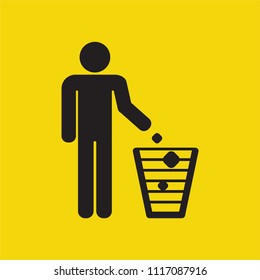 Trash bucket and human vector pictogram