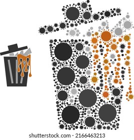 Icono de mosaico del cubo de la basura. El collage vectorial está diseñado de partes aleatorizadas de células de virus. Icono de cubo de basura de collage de celdas de virus. Collage del cubo de basura para imágenes de aislamiento.