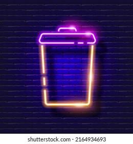 Trash bucket neon icon. Gardening and agriculture concept. Vector sign for design, website, signboard, banner, advertisement.