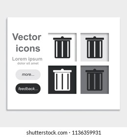 Trash bucket placed on web page template flat vector icon. Bin illustration.