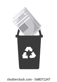 trash bucket with recycle sign icon over white background. vector illustration
