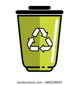 trash bucket with recycle sign icon