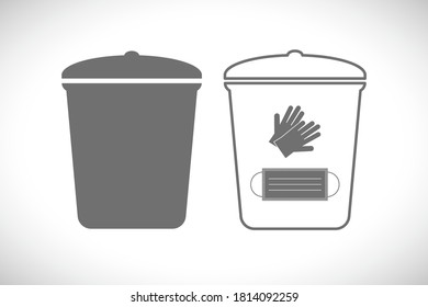 trash bucket for used medical mask and gloved conept icon 