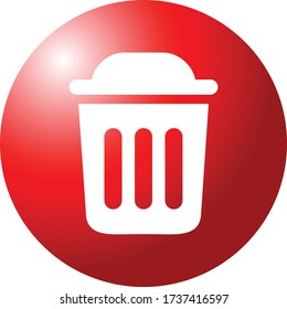 Símbolo web del icono del botón de la basura para computadora web y móvil con redondeo rojo brillante