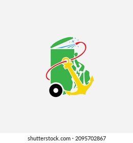 trash can and anchor illustration logo design. clean trash and stay strong 
philosophy