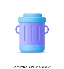 Trash can, trash bin. Environment garbage concept. 3d vector icon.  Cartoon minimal style.