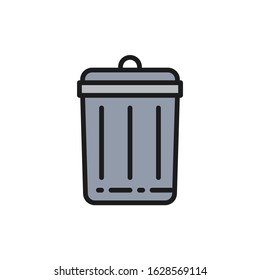 Trash can, bin flat color line icon. Isolated on white background