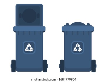 trash can blue flat style. flat style object color new