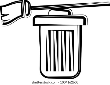 Trash Can And Broom Vector Art Illustration